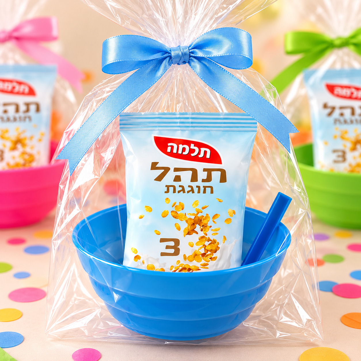 מארז קרונפלקס ממותג עם קערה+קש